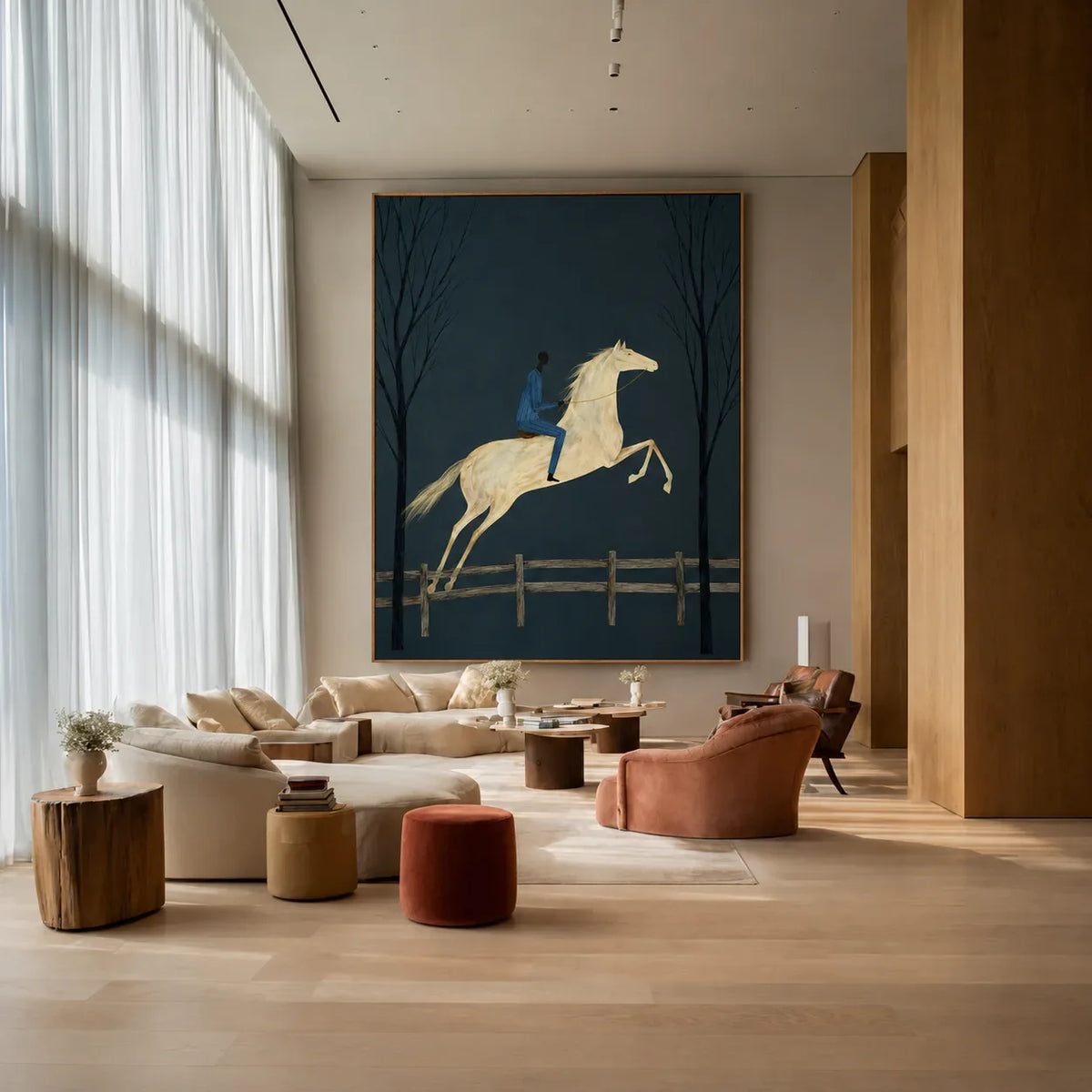 Midnight Rider White Horse Wall Art styled interior scene 5 | Olyrel