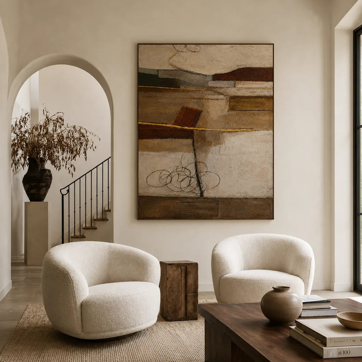 Earthbound Layers Neutral Geometric Wall Art styled interior scene 2 | Olyrel