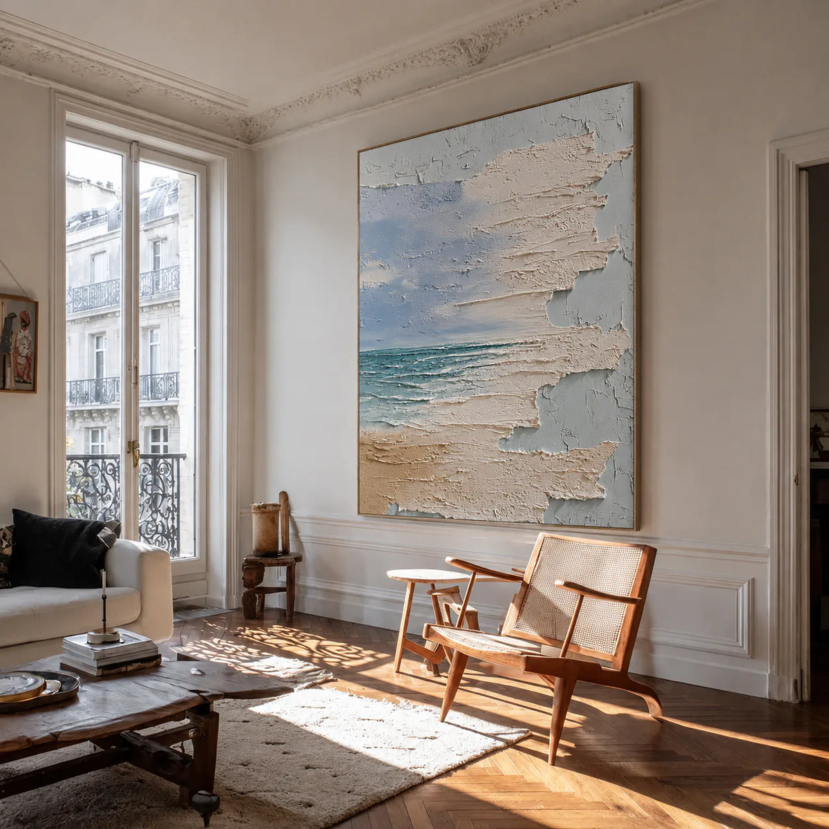 Sea Glass Horizon Textured Wall Art styled interior scene 1 | Olyrel