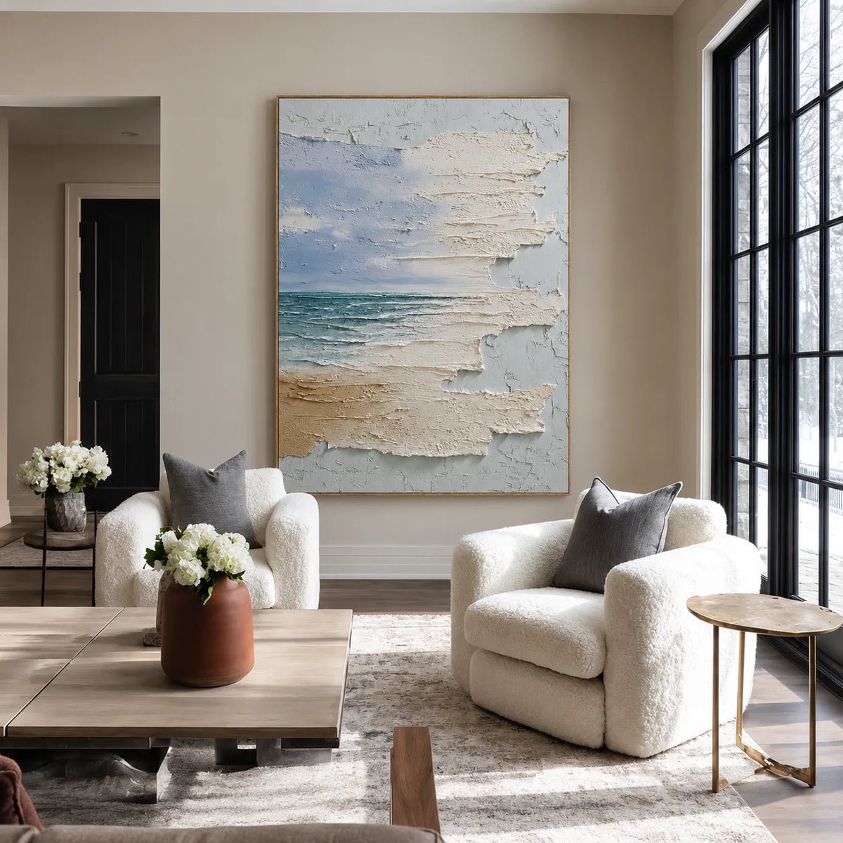 Sea Glass Horizon Textured Wall Art styled interior scene 2 | Olyrel