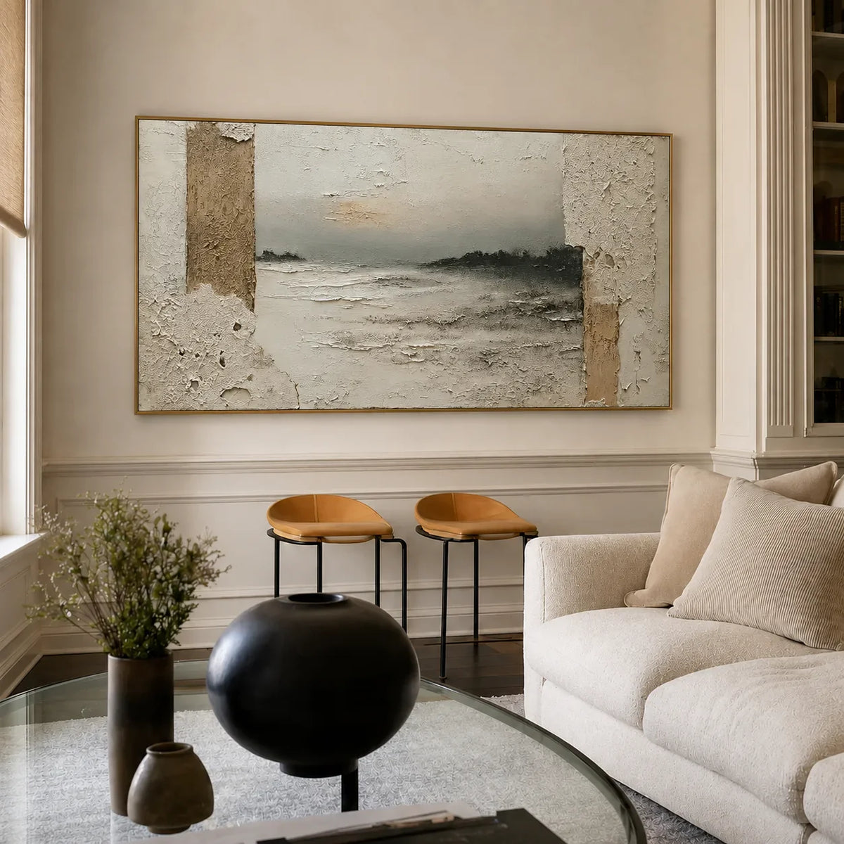 Quiet Passage Panoramic Coastal Wall Art styled interior scene 2 | Olyrel