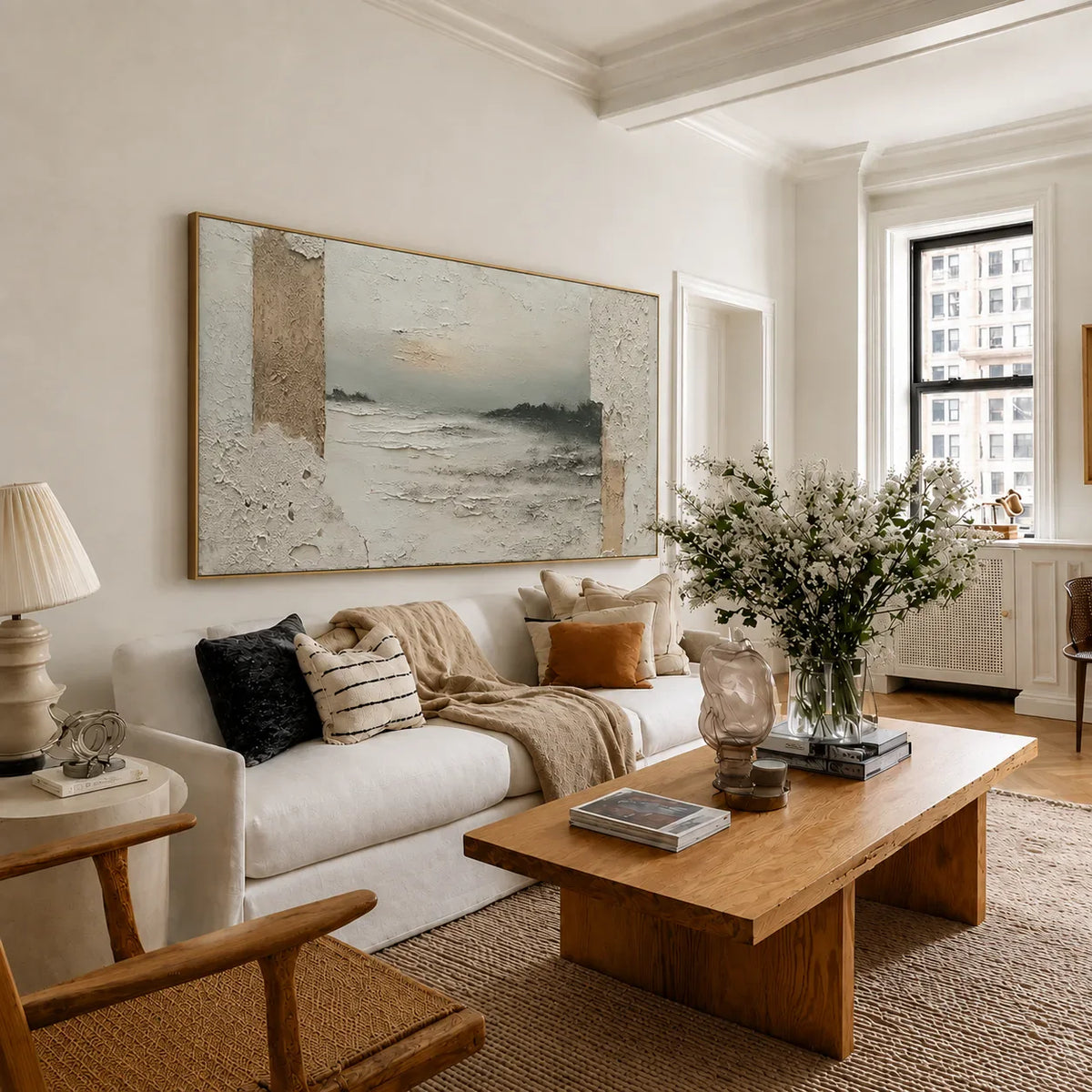 Quiet Passage Panoramic Coastal Wall Art styled interior scene 3 | Olyrel