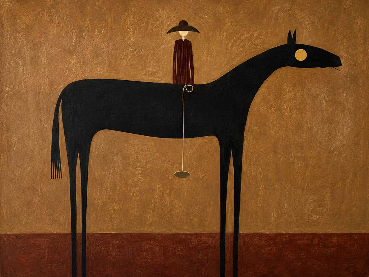 Still Horizon Black Horse Folk Wall Art artwork view | Olyrel