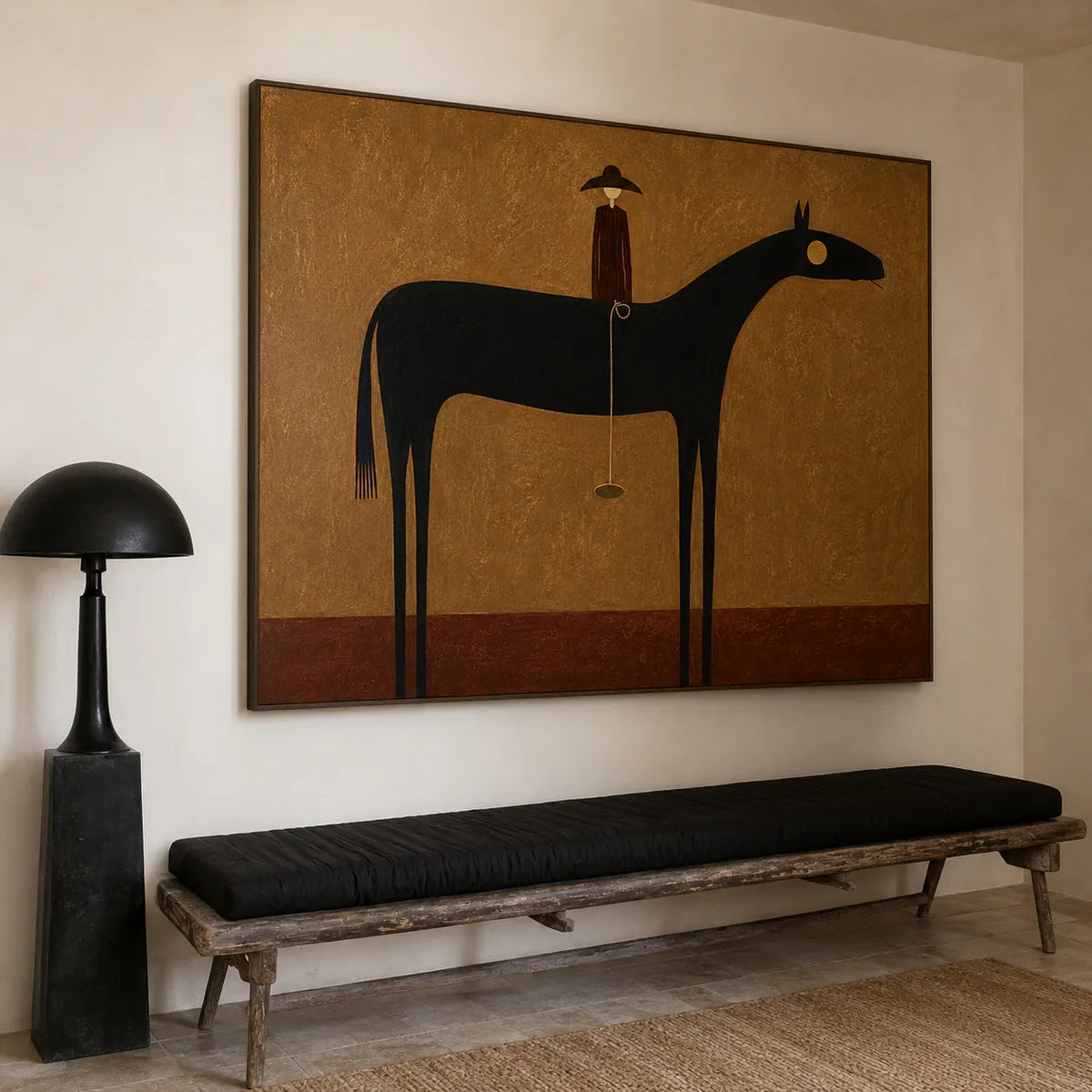 Still Horizon Black Horse Folk Wall Art styled interior scene 4 | Olyrel