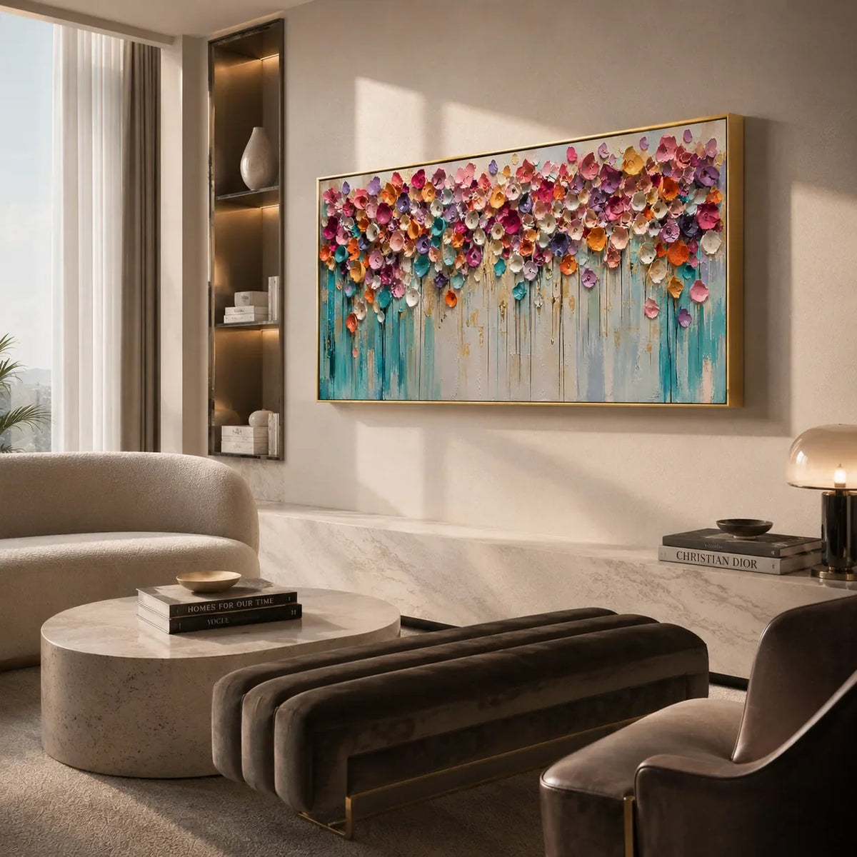 Bloom Cascade Floral Wall Art shown in a quiet home office | Olyrel