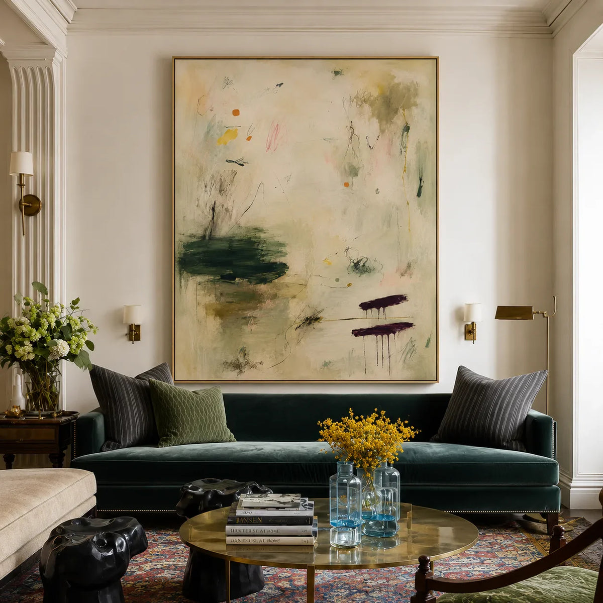 Quiet Garden Sage Abstract Wall Art styled interior scene 5 | Olyrel