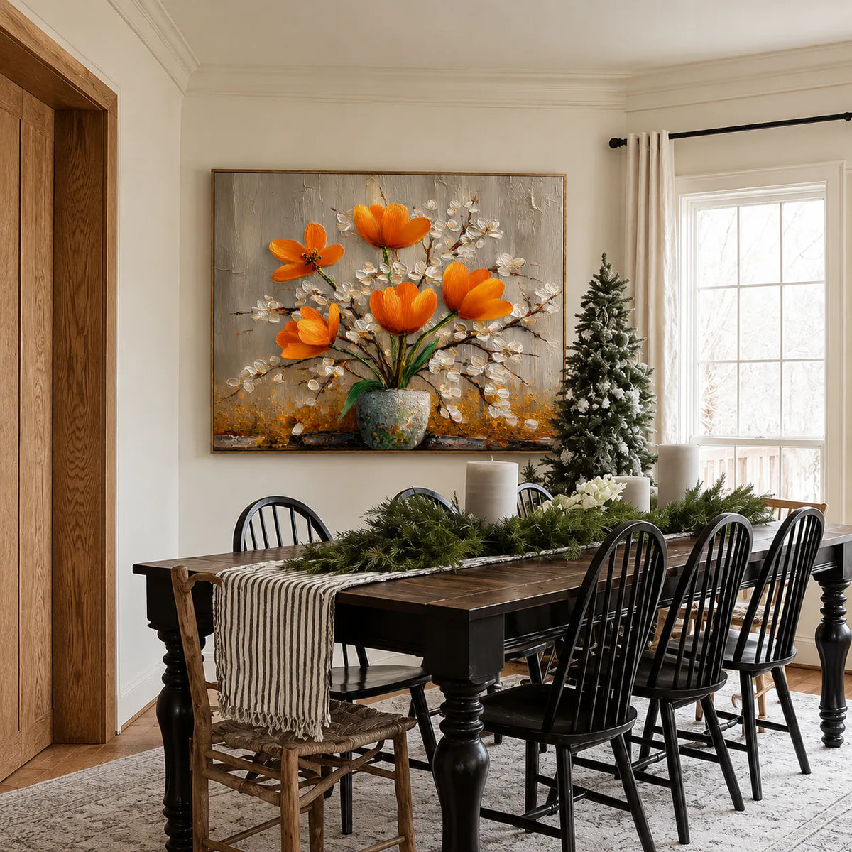 Amber Poppies Textured Floral Wall Art styled interior scene 5 | Olyrel