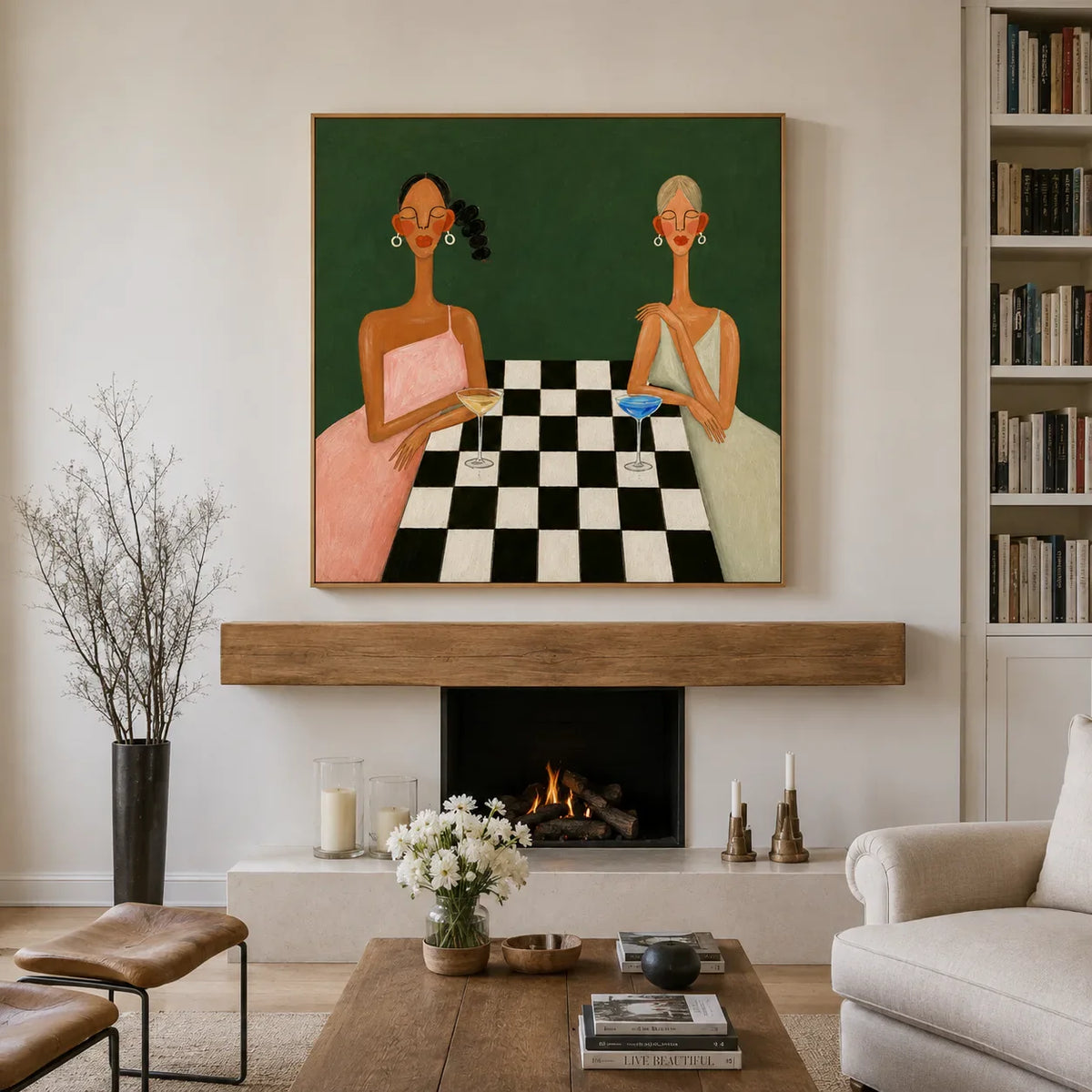 Checkered Table Companions Figurative Wall Art styled interior scene 2 | Olyrel