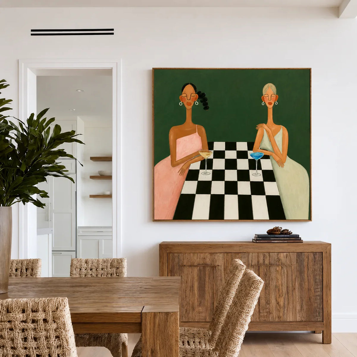 Checkered Table Companions Figurative Wall Art styled interior scene 3 | Olyrel
