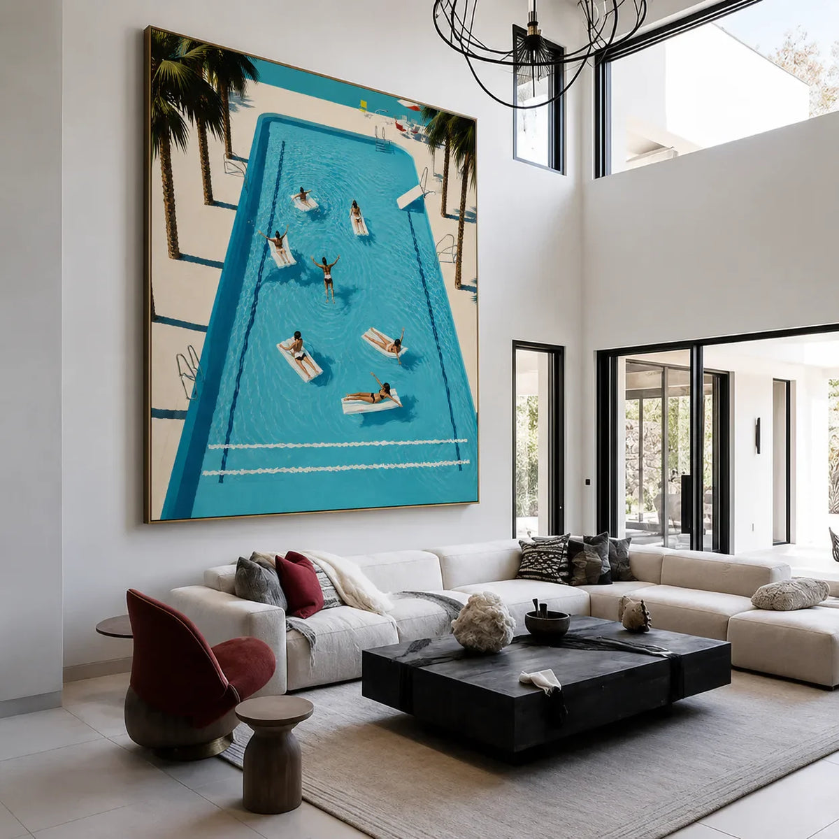 Poolside Leisure Aerial Wall Art styled interior scene 1 | Olyrel