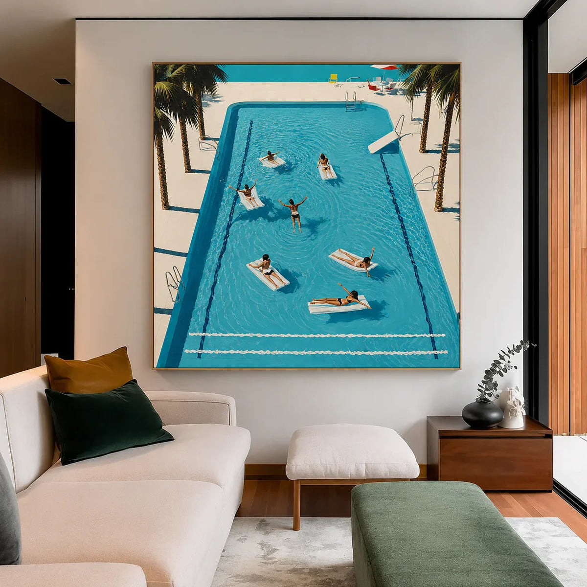 Poolside Leisure Aerial Wall Art styled interior scene 3 | Olyrel