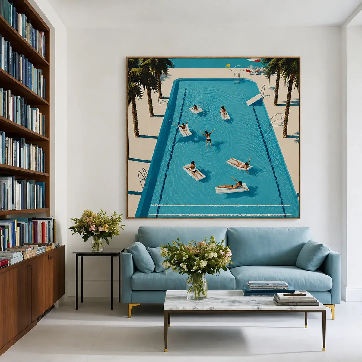 Poolside Leisure Aerial Wall Art styled interior scene 4 | Olyrel
