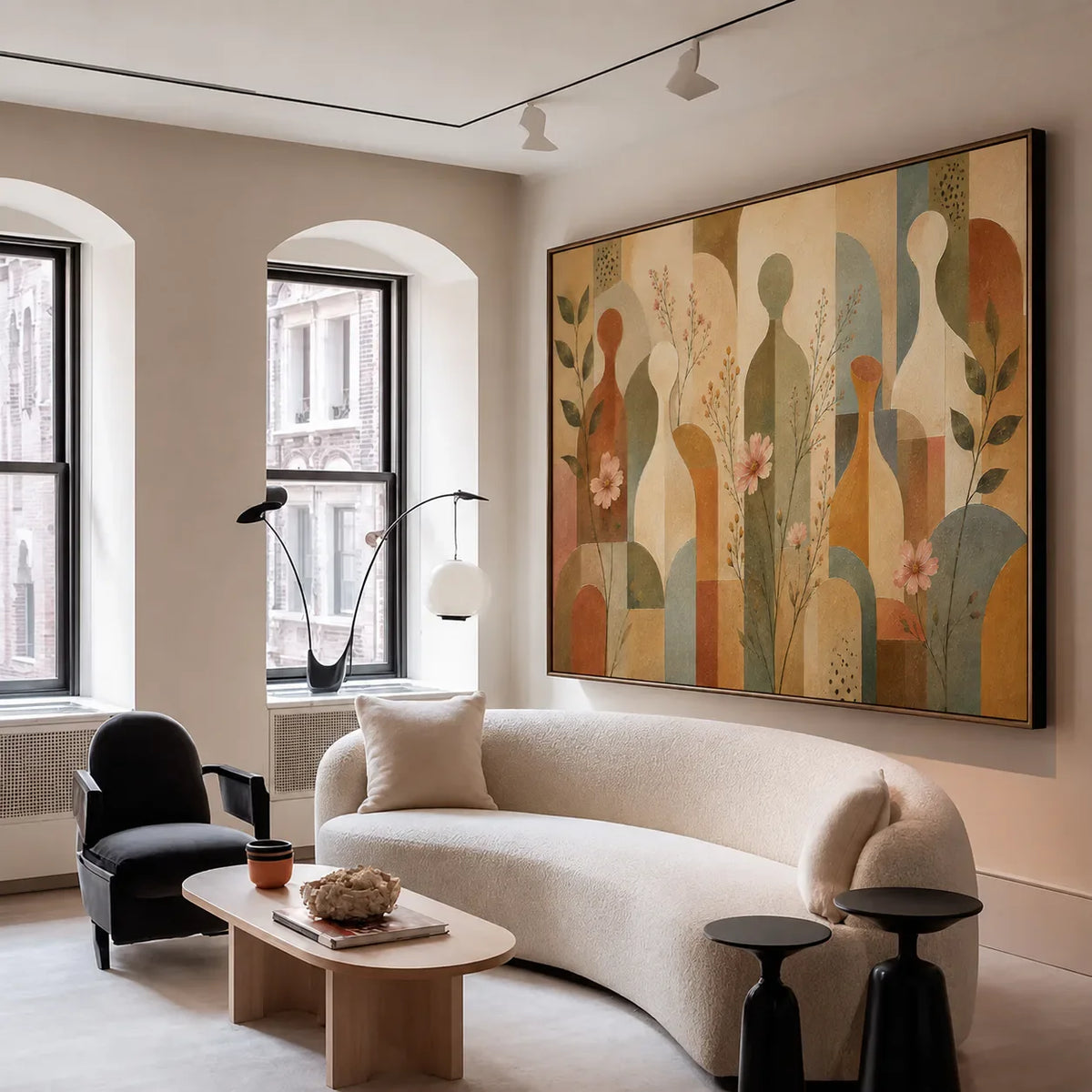 Meadow Rhythm Mid Century Botanical Wall Art styled interior scene 2 | Olyrel