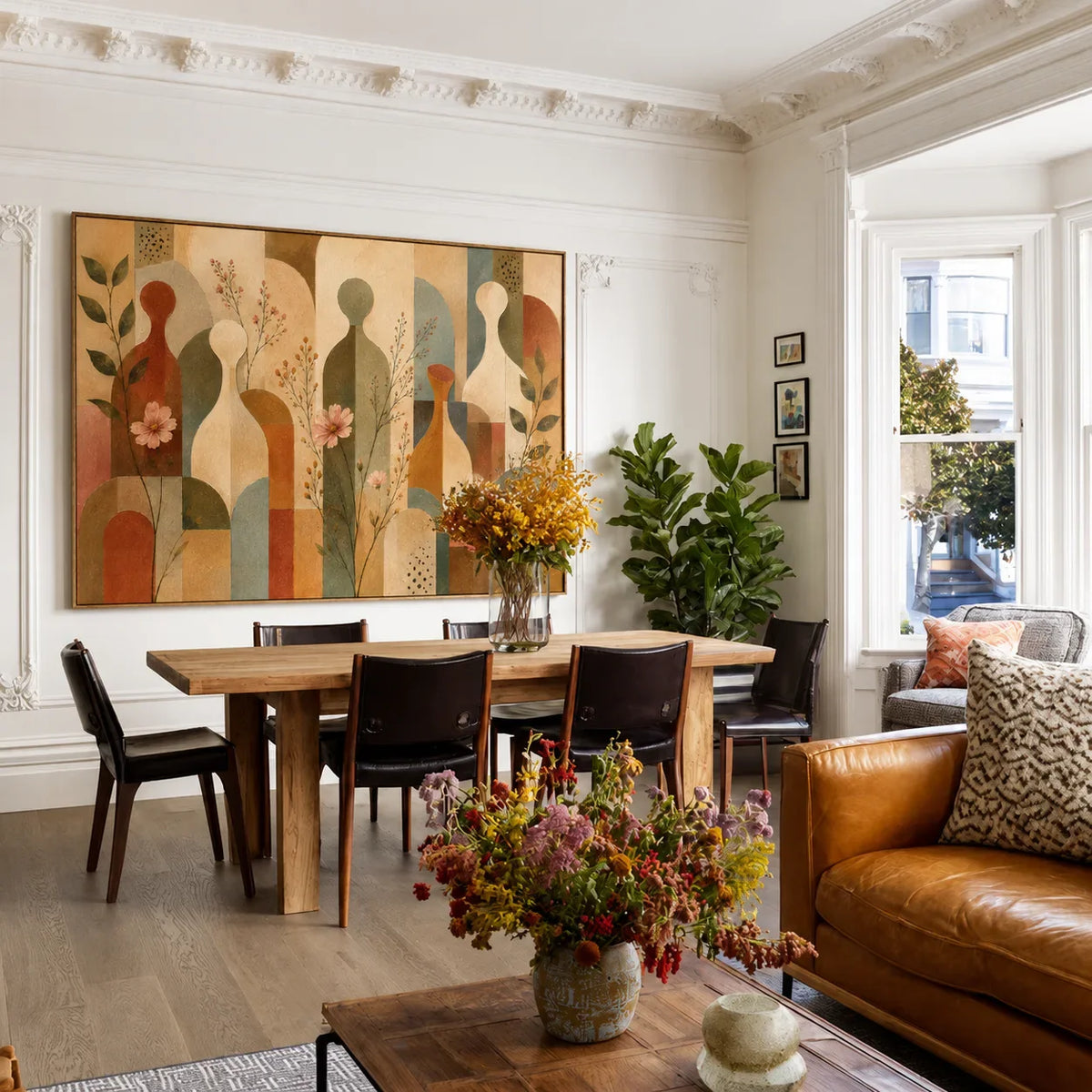 Meadow Rhythm Mid Century Botanical Wall Art styled interior scene 4 | Olyrel