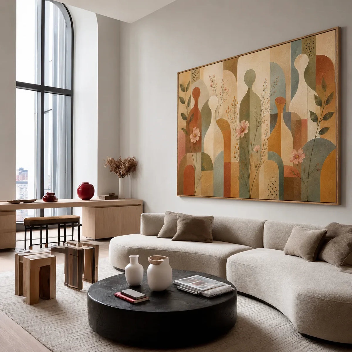 Meadow Rhythm Mid Century Botanical Wall Art styled interior scene 5 | Olyrel