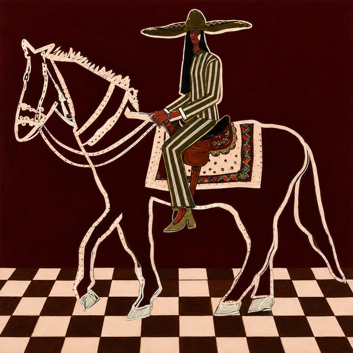 Checkered Trail Horse Rider Folk Wall Art artwork view | Olyrel