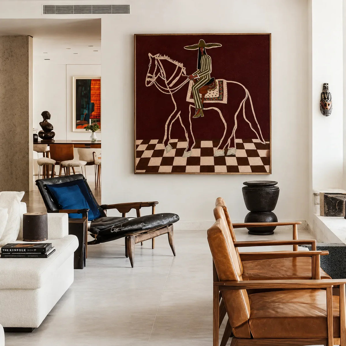Checkered Trail Horse Rider Folk Wall Art styled interior scene 5 | Olyrel