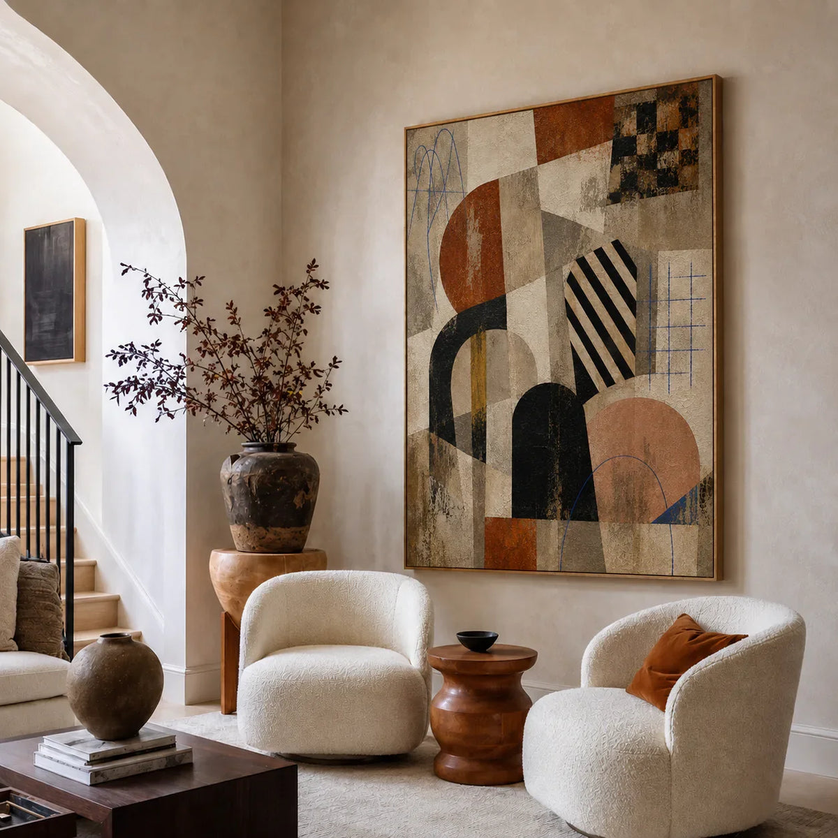Bauhaus Arches Vintage Geometric Wall Art styled interior scene 3 | Olyrel