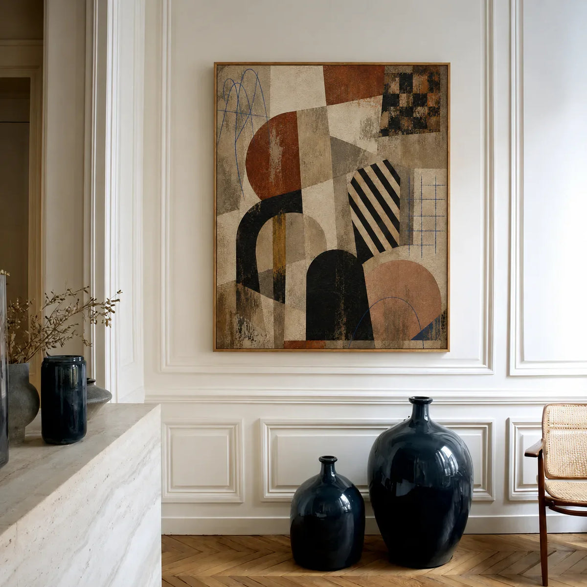 Bauhaus Arches Vintage Geometric Wall Art styled interior scene 5 | Olyrel