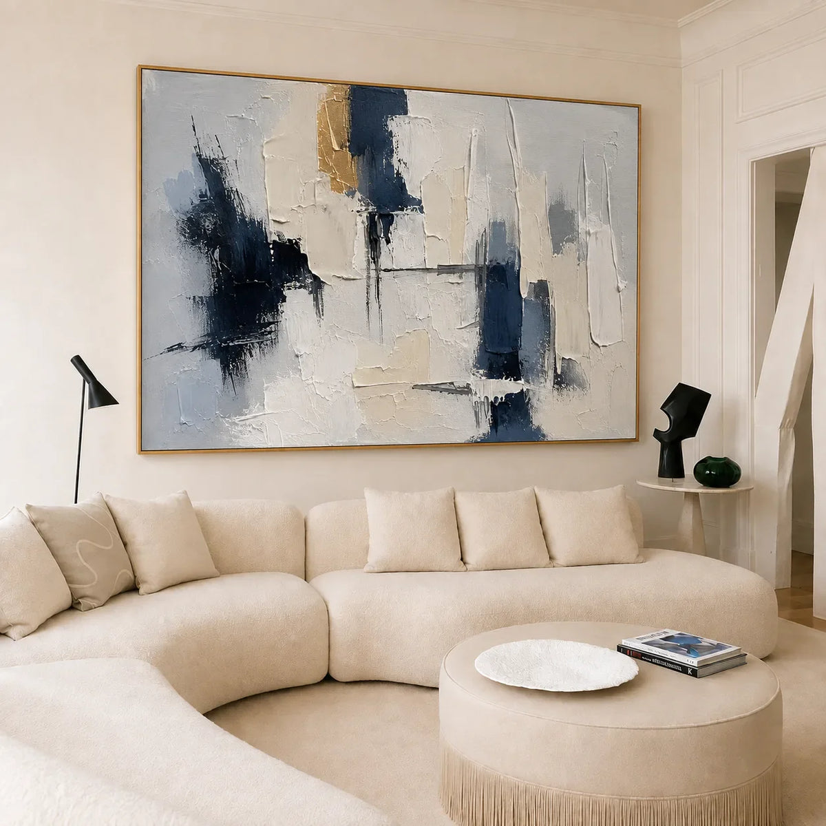 Navy Fragments Textured Abstract Wall Art styled interior scene 4 | Olyrel