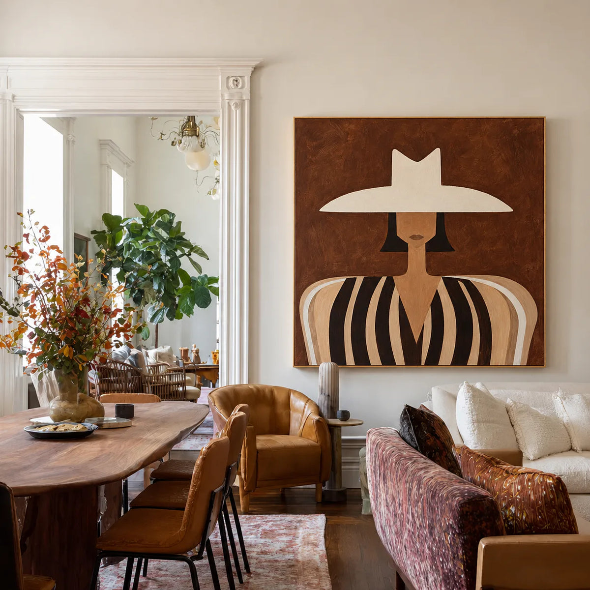 Wide Brim Portrait Folk Wall Art styled interior scene 1 | Olyrel
