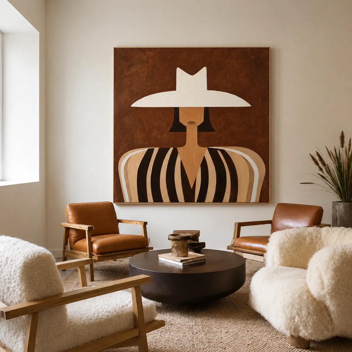 Wide Brim Portrait Folk Wall Art styled interior scene 2 | Olyrel