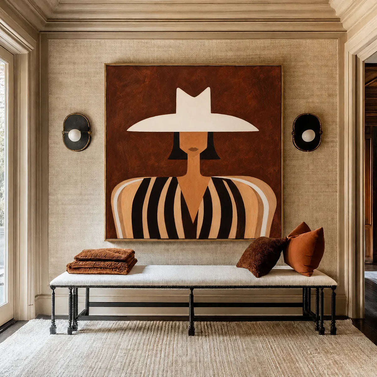 Wide Brim Portrait Folk Wall Art styled interior scene 3 | Olyrel