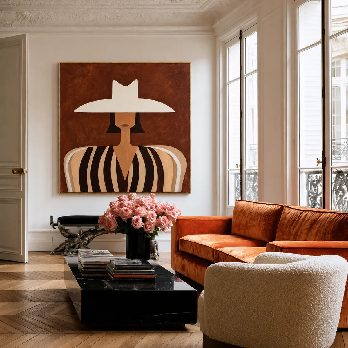 Wide Brim Portrait Folk Wall Art styled interior scene 5 | Olyrel