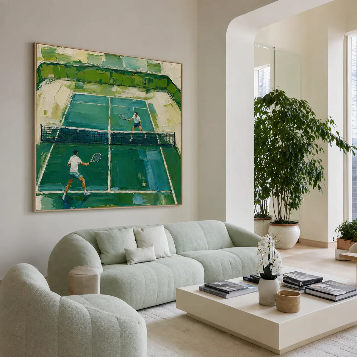 Sunlit Tennis Court Wall Art styled interior scene 1 | Olyrel