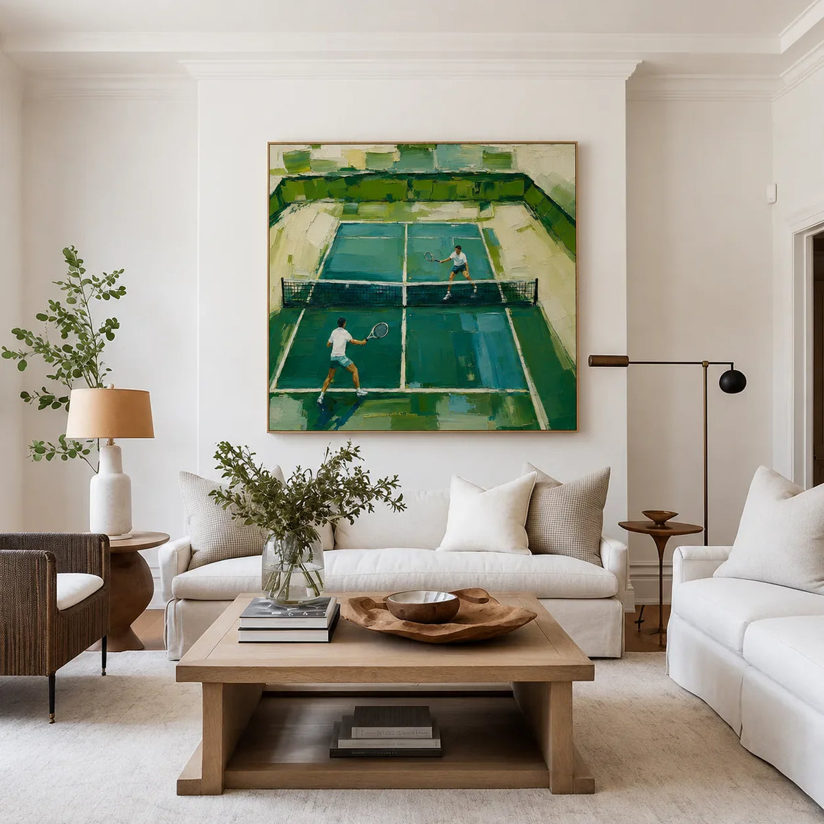 Sunlit Tennis Court Wall Art styled interior scene 3 | Olyrel