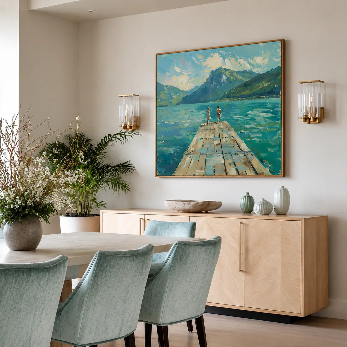 Sunlit Tennis Court Wall Art styled interior scene 4 | Olyrel