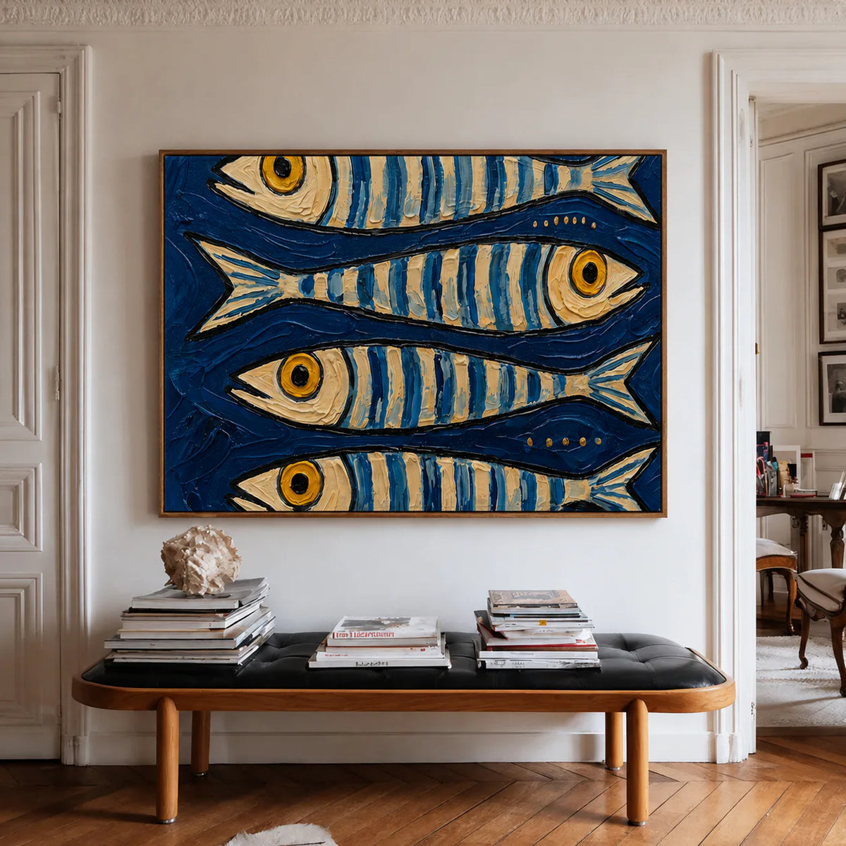Blue School of Fish Wall Art styled interior scene 3 | Olyrel