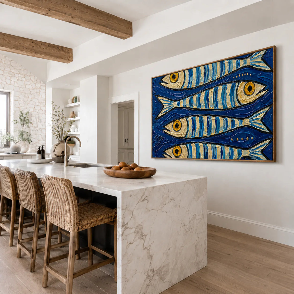 Blue School of Fish Wall Art styled interior scene 4 | Olyrel