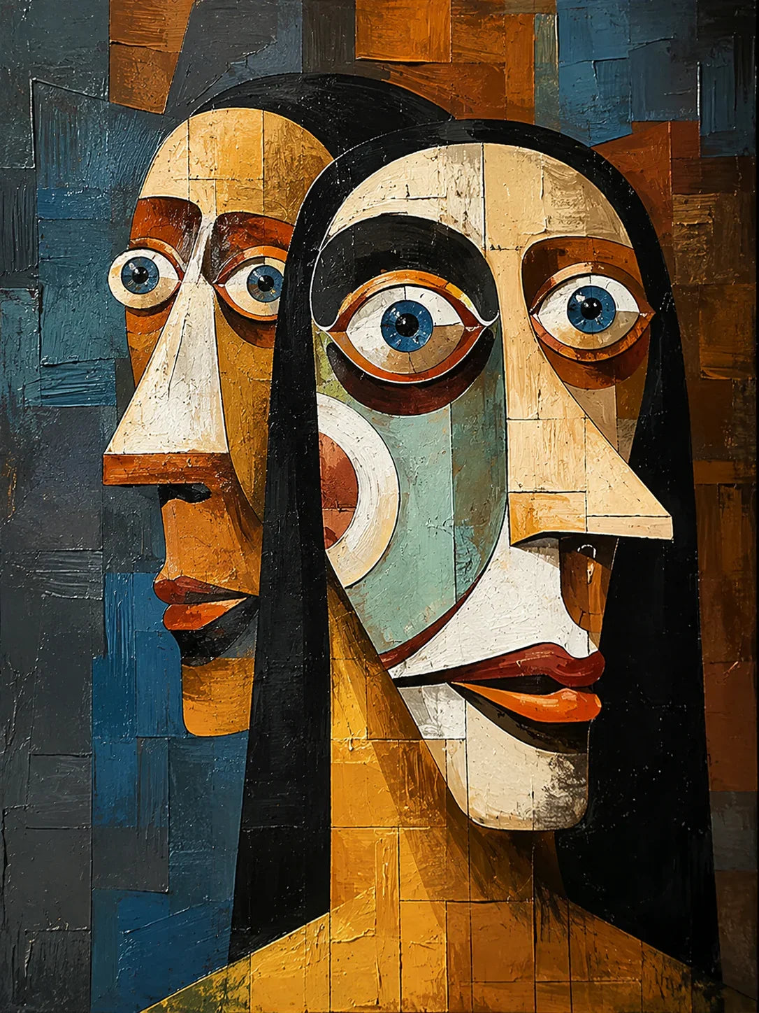 Three Faces Cubist Wall Art artwork view | Olyrel