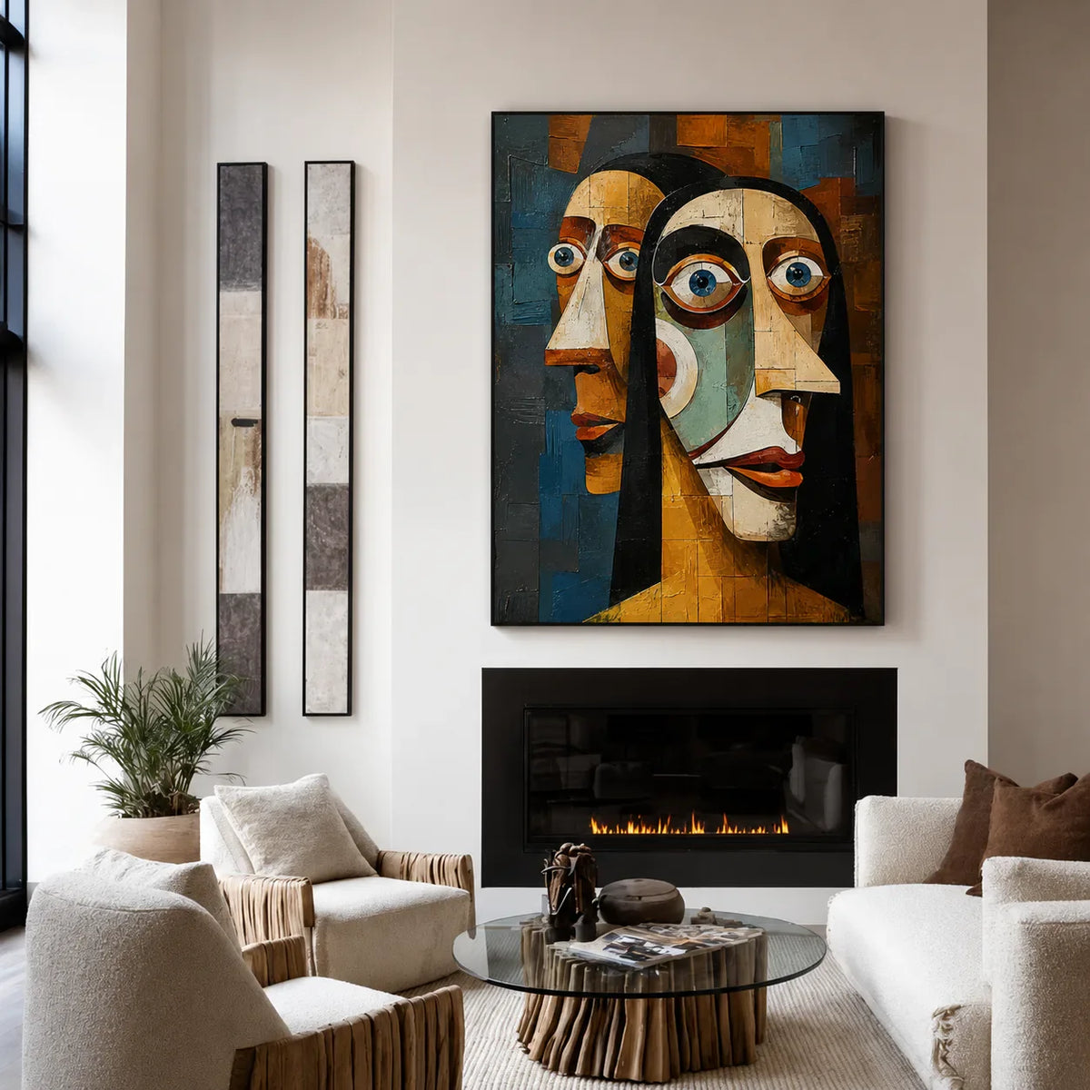Three Faces Cubist Wall Art styled interior scene 2 | Olyrel