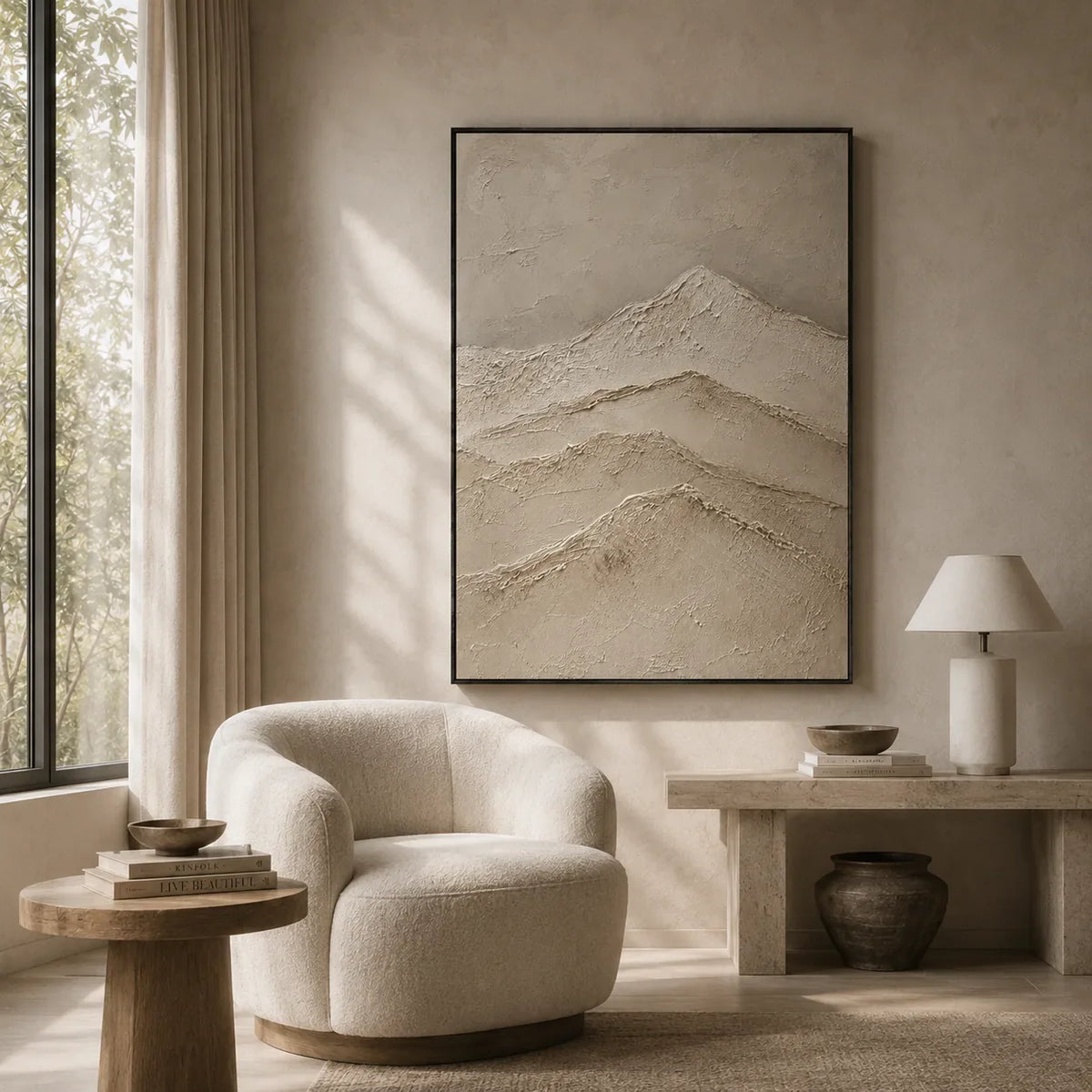 Quiet Ridge Textured Wall Art displayed in a bright dining room | Olyrel