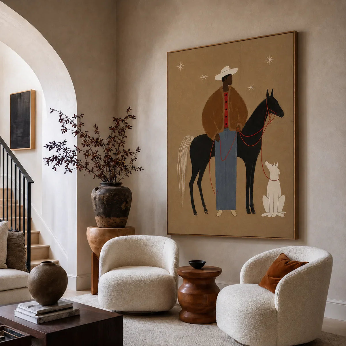 Desert Rider and Hound Wall Art styled interior scene 2 | Olyrel