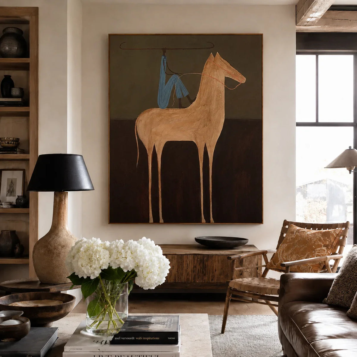 Horse and Rider Minimal Wall Art styled interior scene 2 | Olyrel