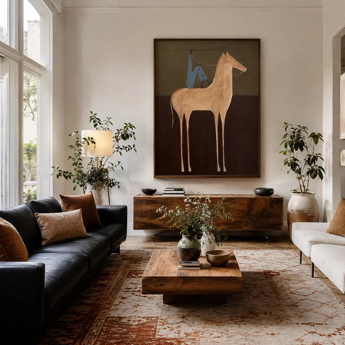 Horse and Rider Minimal Wall Art styled interior scene 5 | Olyrel