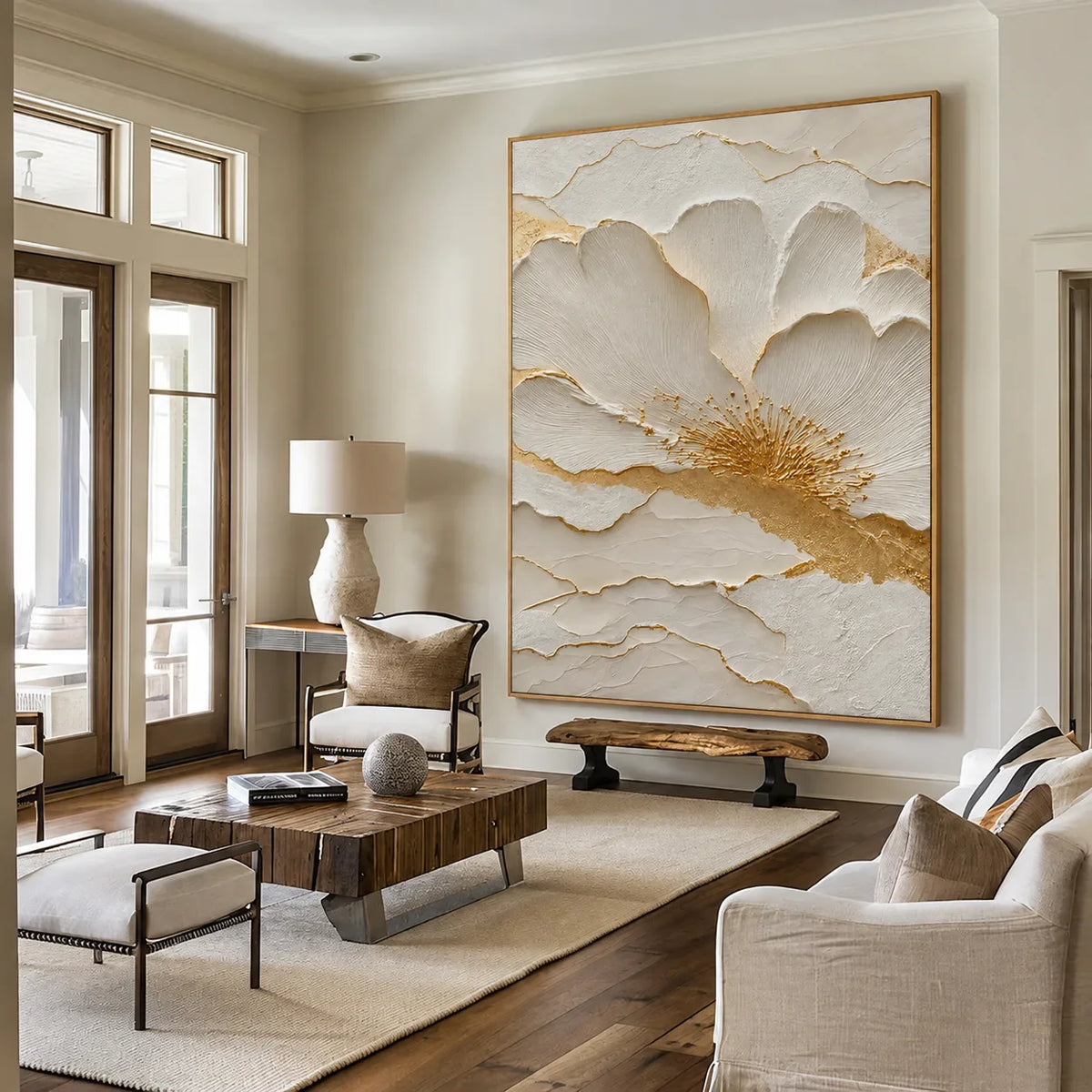 Ivory Bloom Relief Wall Art styled interior scene 2 | Olyrel