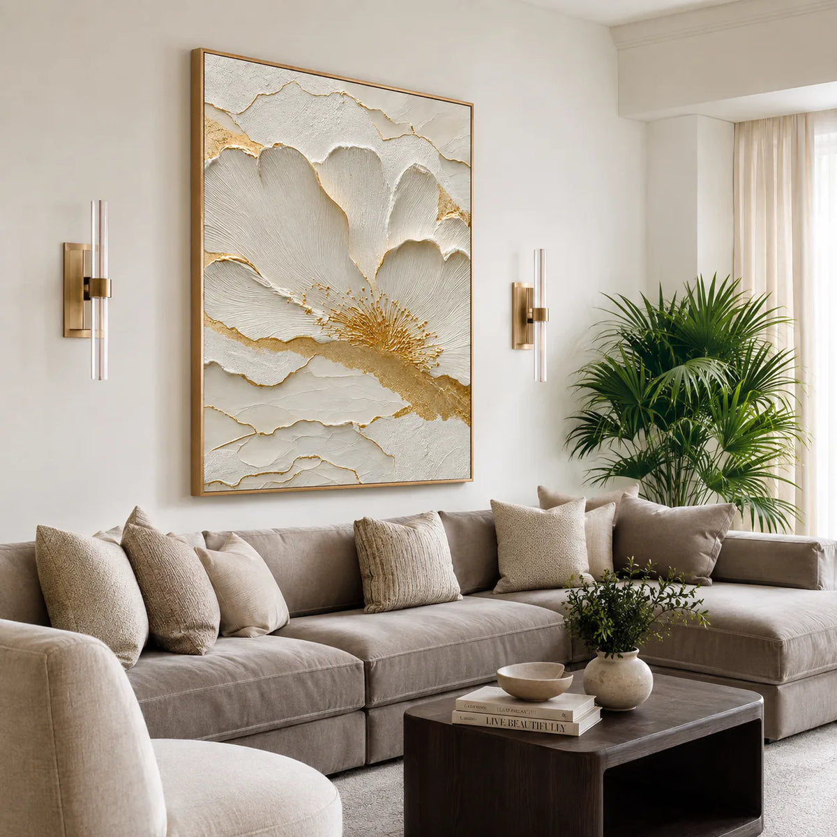 Ivory Bloom Relief Wall Art styled interior scene 3 | Olyrel