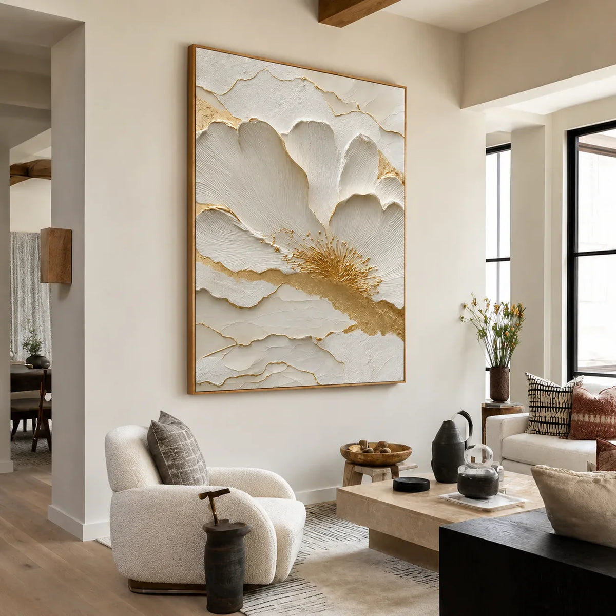 Ivory Bloom Relief Wall Art styled interior scene 4 | Olyrel