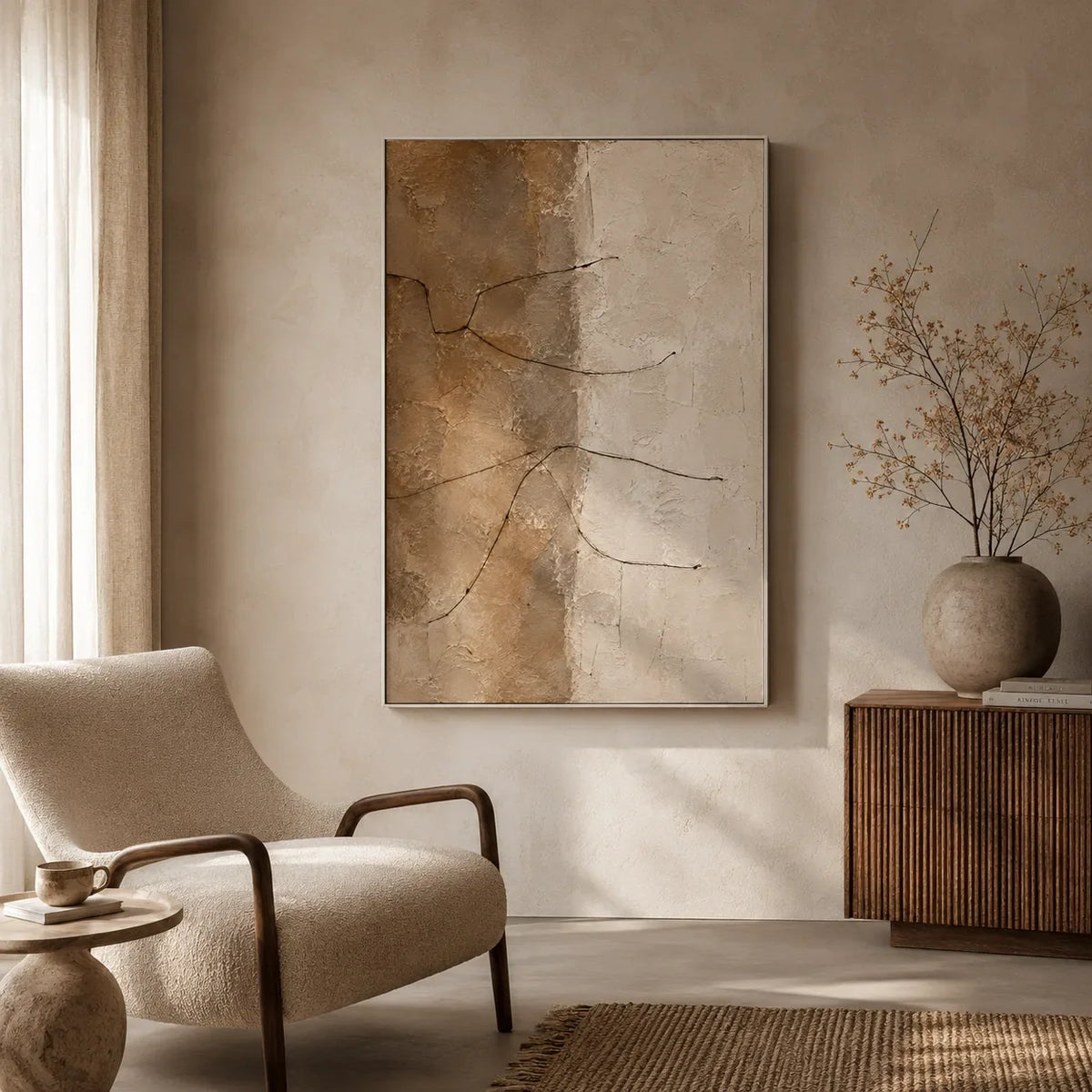 Earth Line Textured Wall Art styled in a modern living room | Olyrel