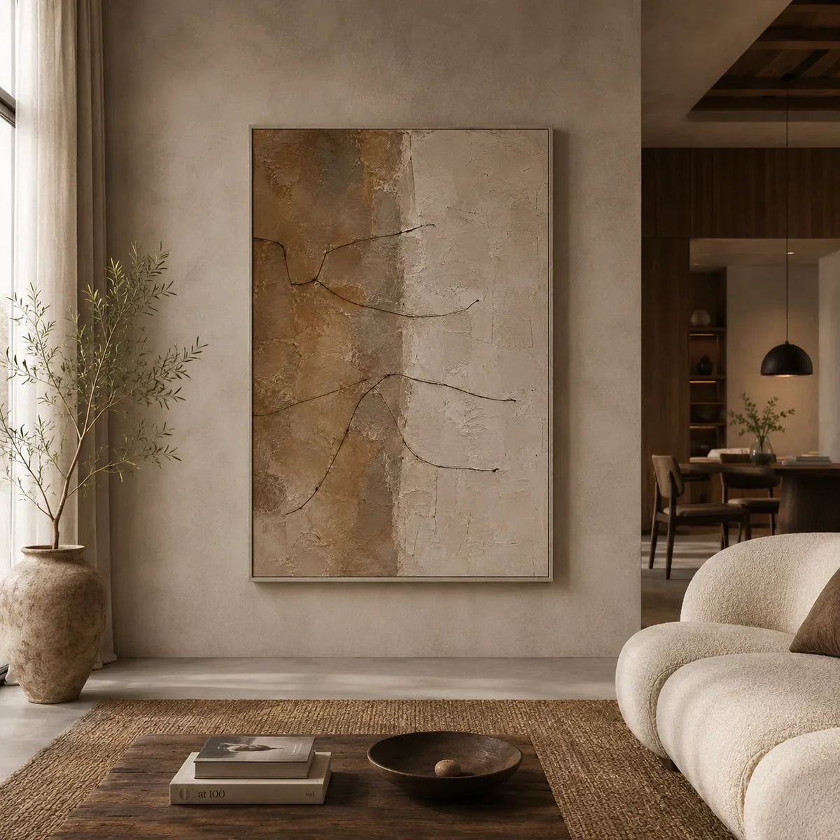Earth Line Textured Wall Art displayed above a sofa in a neutral interior | Olyrel