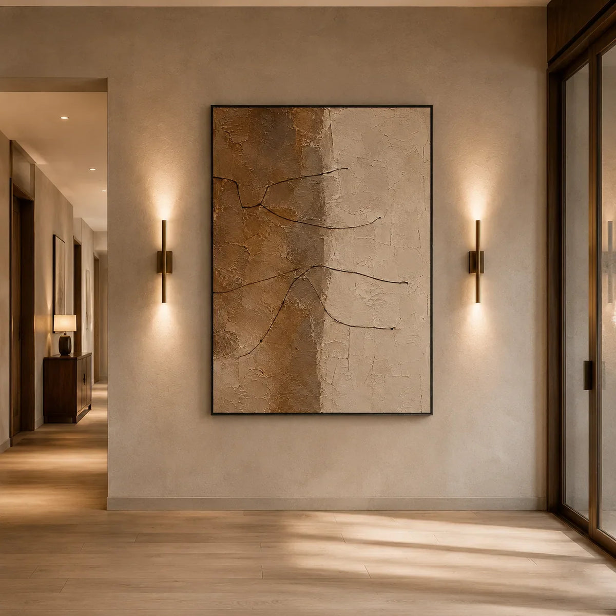 Earth Line Textured Wall Art displayed in a bright dining room | Olyrel