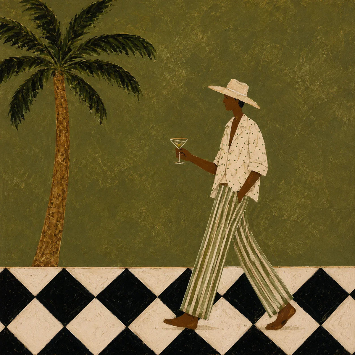 Palm Stroll and Checkered Floor Wall Art artwork view | Olyrel