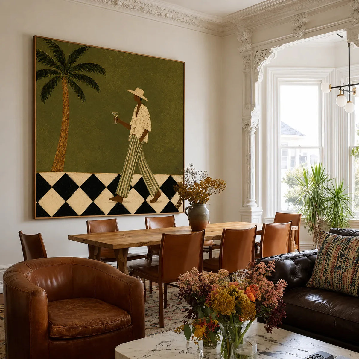 Palm Stroll and Checkered Floor Wall Art styled interior scene 2 | Olyrel