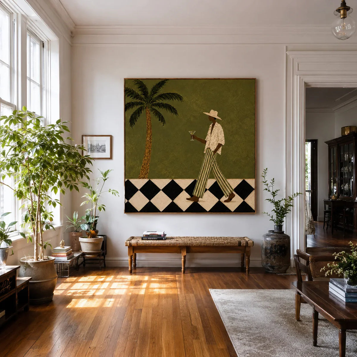 Palm Stroll and Checkered Floor Wall Art styled interior scene 3 | Olyrel