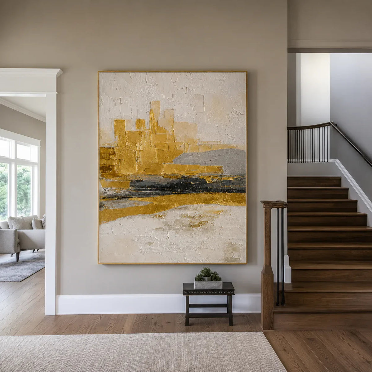 Ochre Skyline Textured Abstract Wall Art styled interior scene 5 | Olyrel