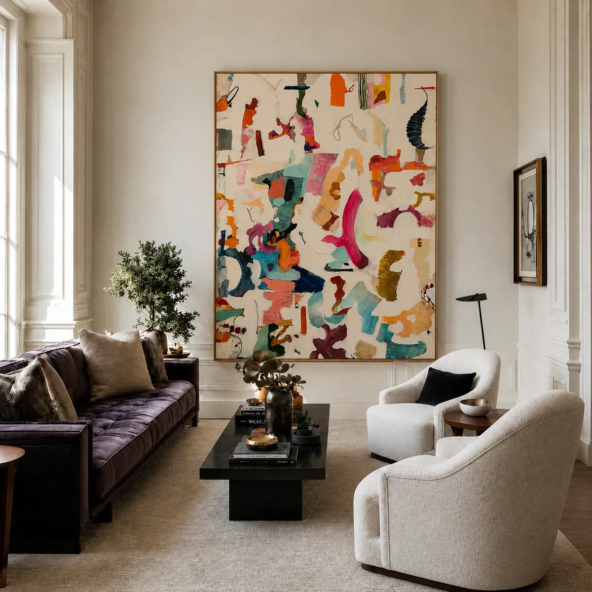 Colorful Gestures on Cream Abstract Wall Art styled interior scene 1 | Olyrel